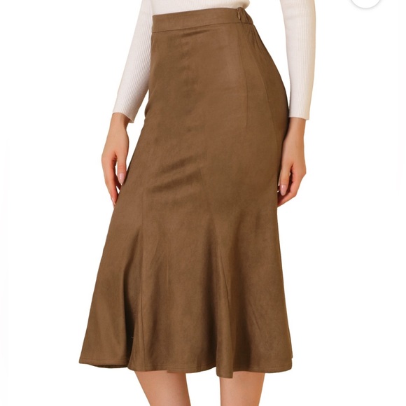 Allegra K Women's Faux Suede A-Line Elastic Back Retro Work Fall Midi Skirt XS - Picture 5 of 11